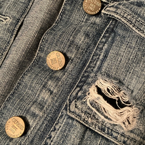 GUESS | Distressed Denim Jacket, Size XS - Picture 6 of 8
